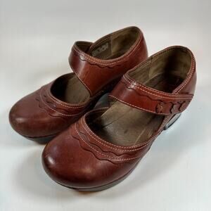 Dansko Clogs Brown EU 38/US7.5-8 Harlow Brown Leather Mary Jane Floral Comfort